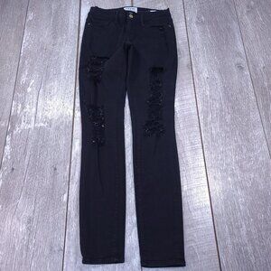 FRAME Womens Le Skinny De Jeanne Jeans Size 25x29 Black Distressed Denim Pants